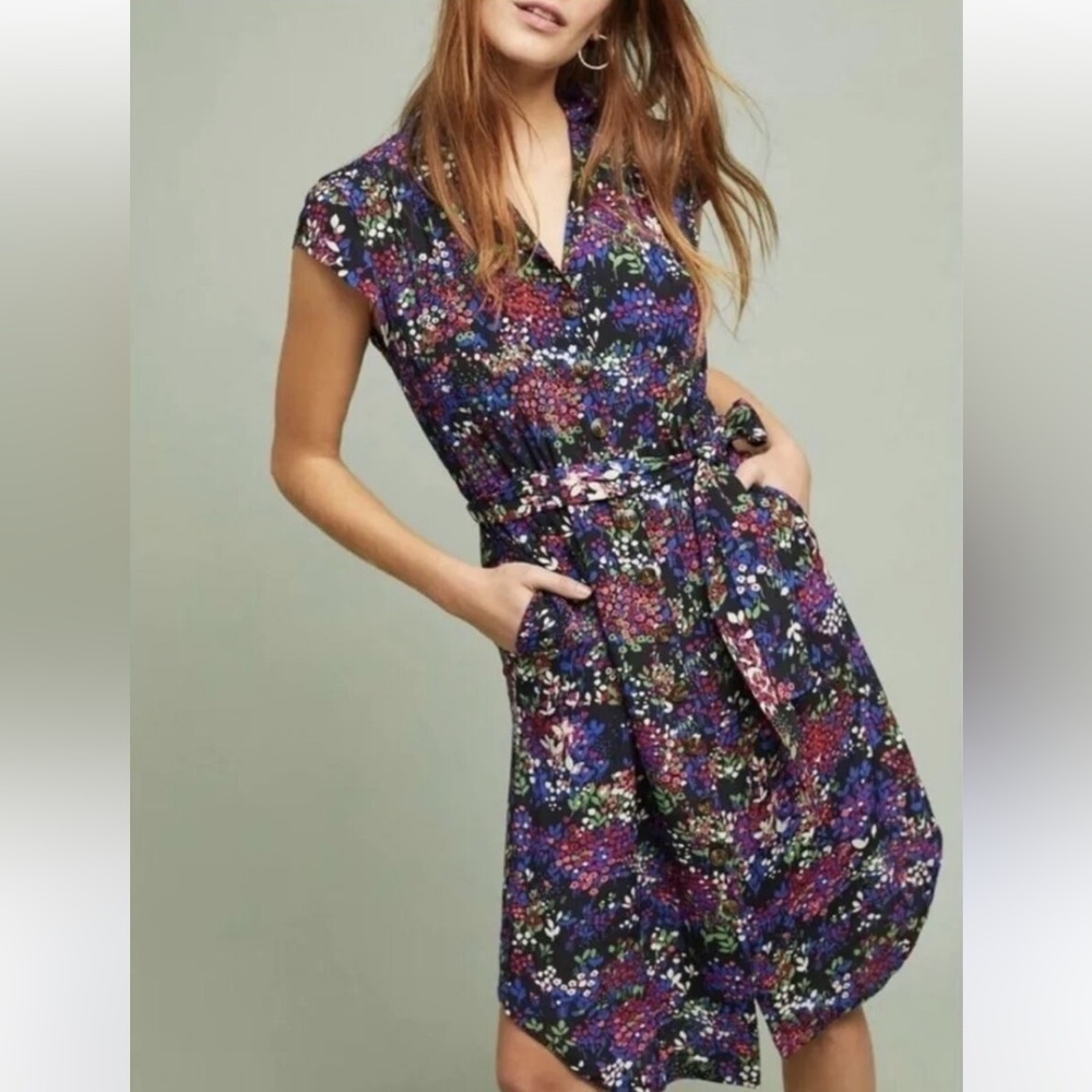 Anthropologie 52 Conversations Dark Floral Dress With Pocket US 2 Prairie Boho